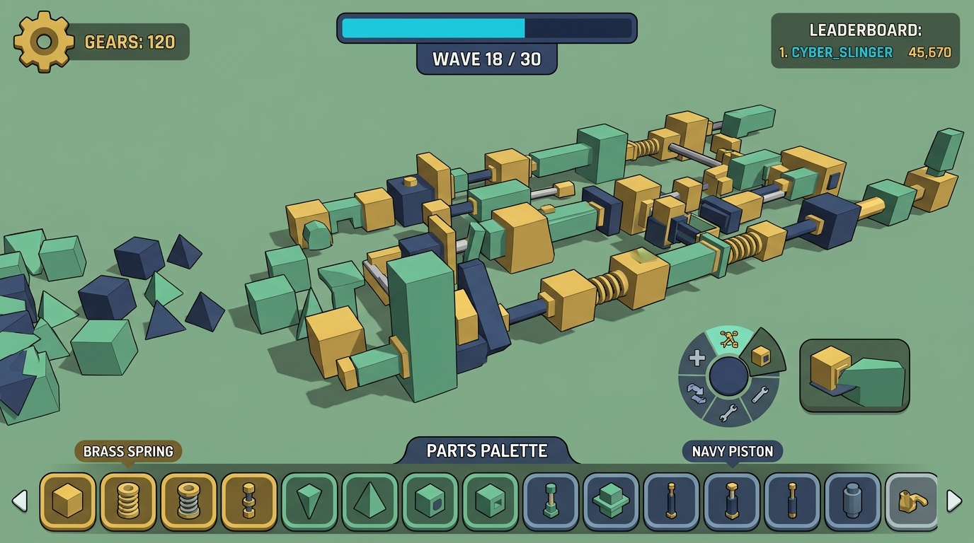 Endless Foundry mode single-lane layout crammed with a long interlocked contrapt
