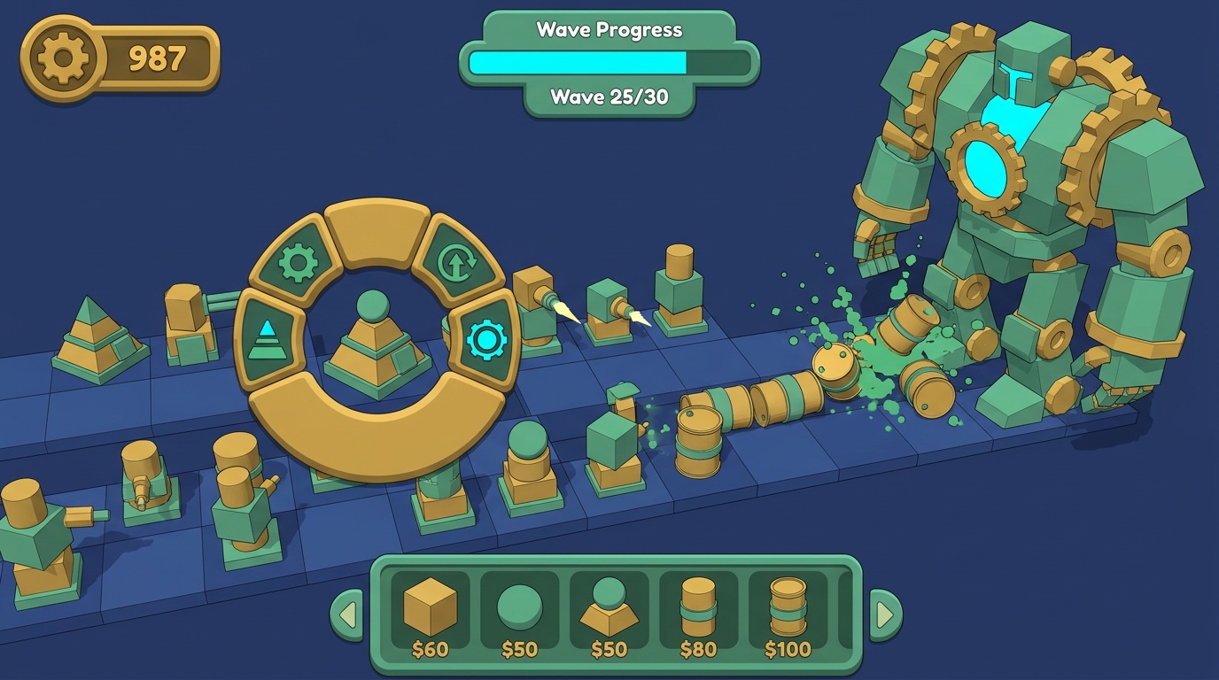 The Ironclad siege-golem boss filling the right of the lane, its glowing core ex